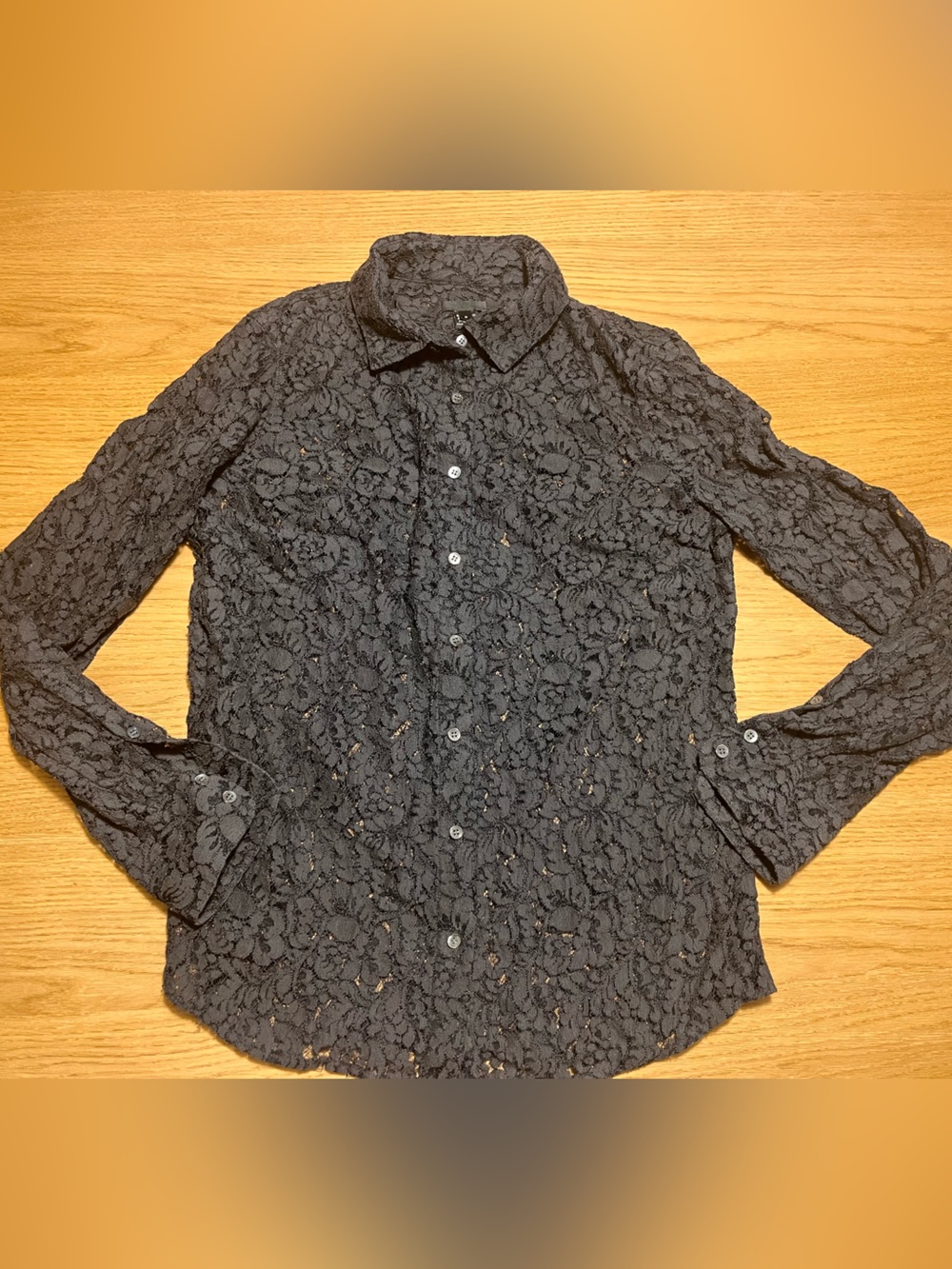 J. Crew Feminine Black Lace Button-Up Blouse